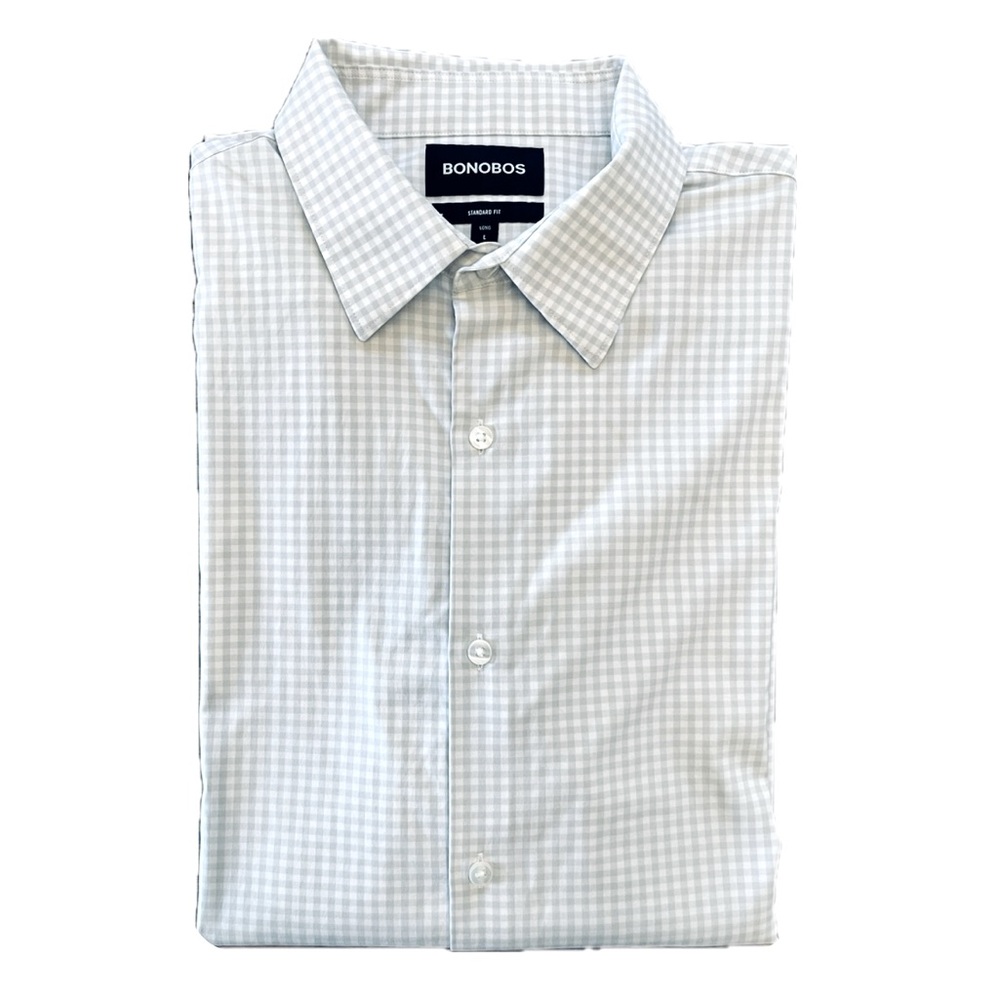 Bonobos Tech Button Down Shirt Gray Plaid Standard Fit, Large Long